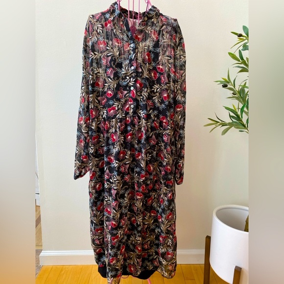 J. Jill Dresses & Skirts - J. Jill Semi Sheer Floral Modest Shirt Dress Women’s Size Large
